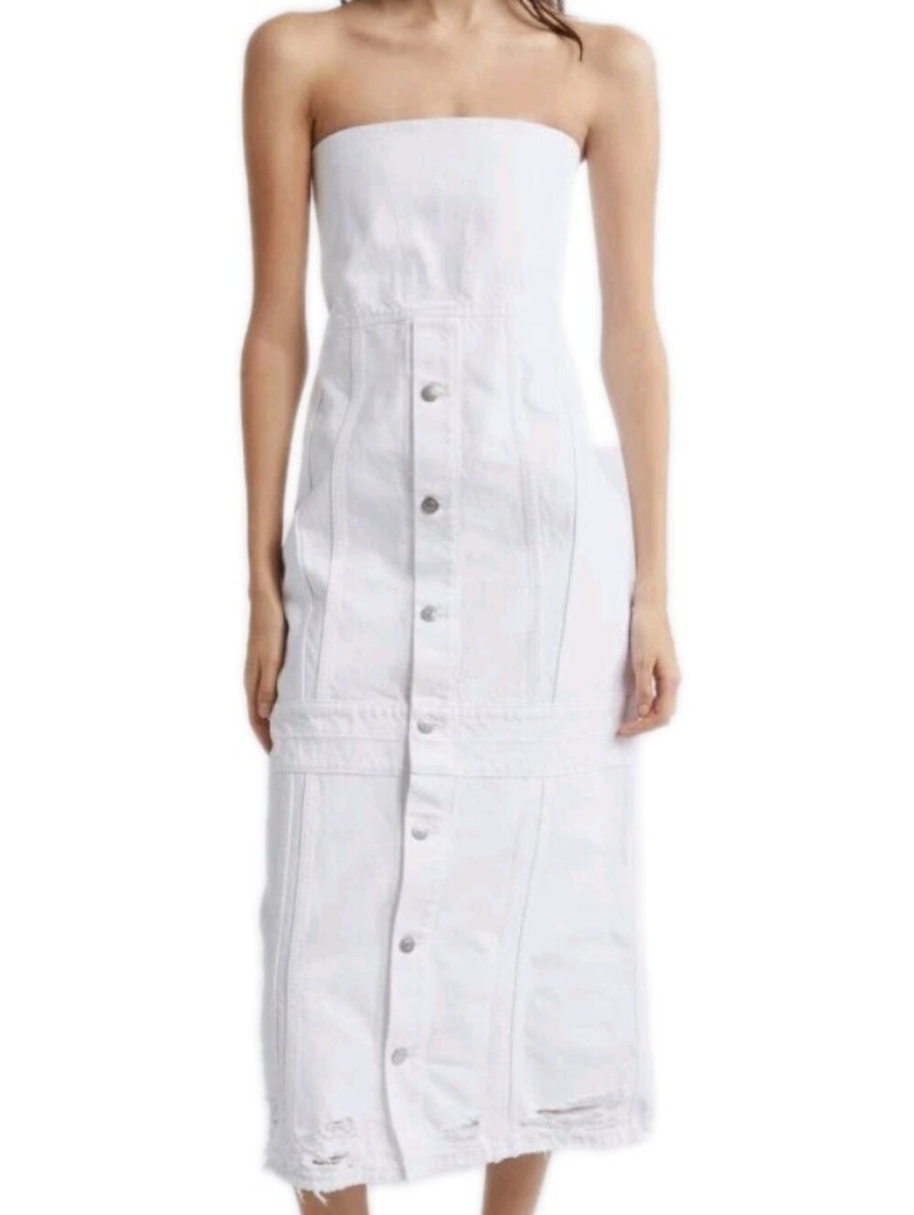 Stella McCartney White Distressed Denim Strapless Bustier Dress Msrp $1,775